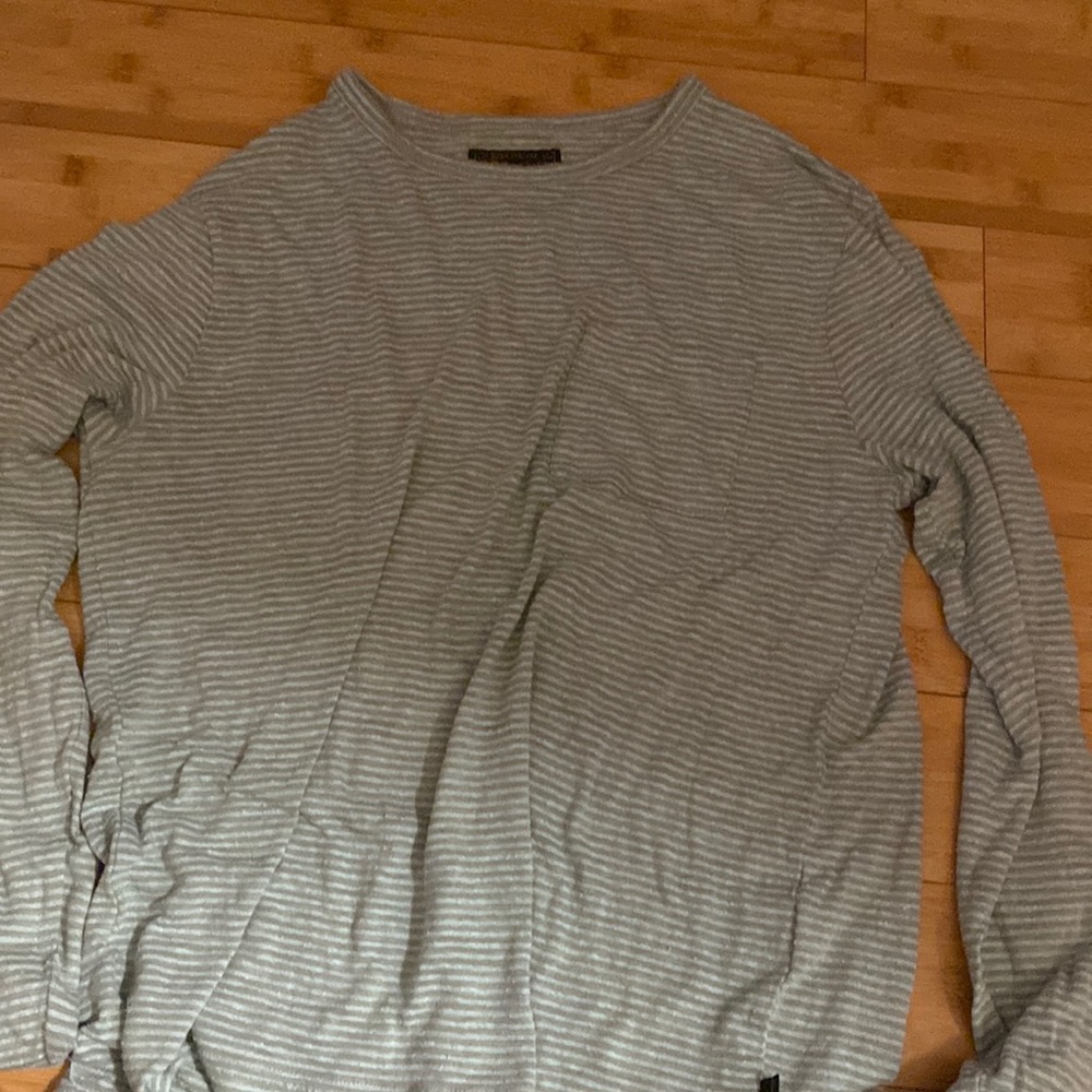 blue and grey stripped shirt